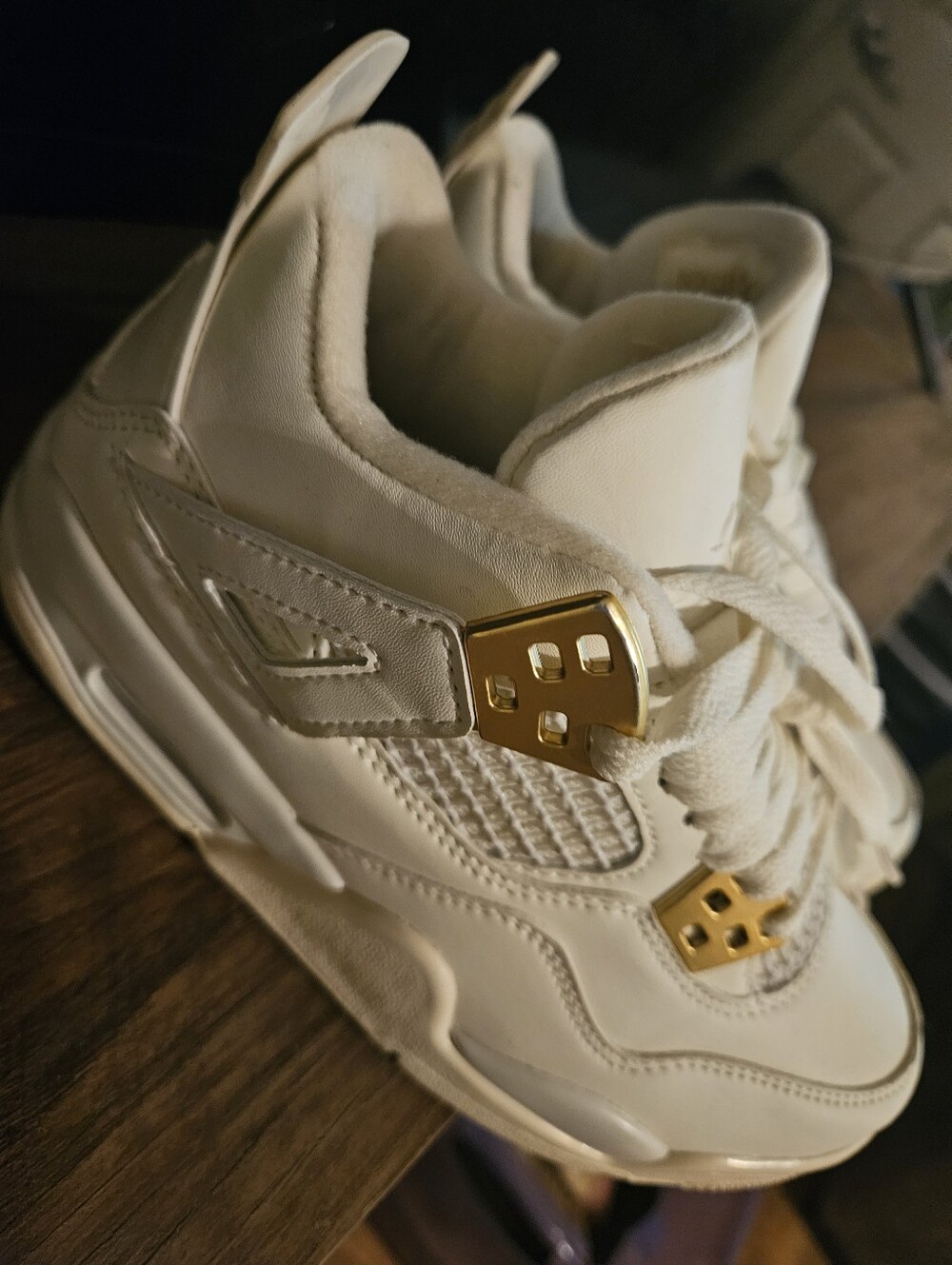Jordan Women's White and Gold Sneakers - Picture 10 of 12
